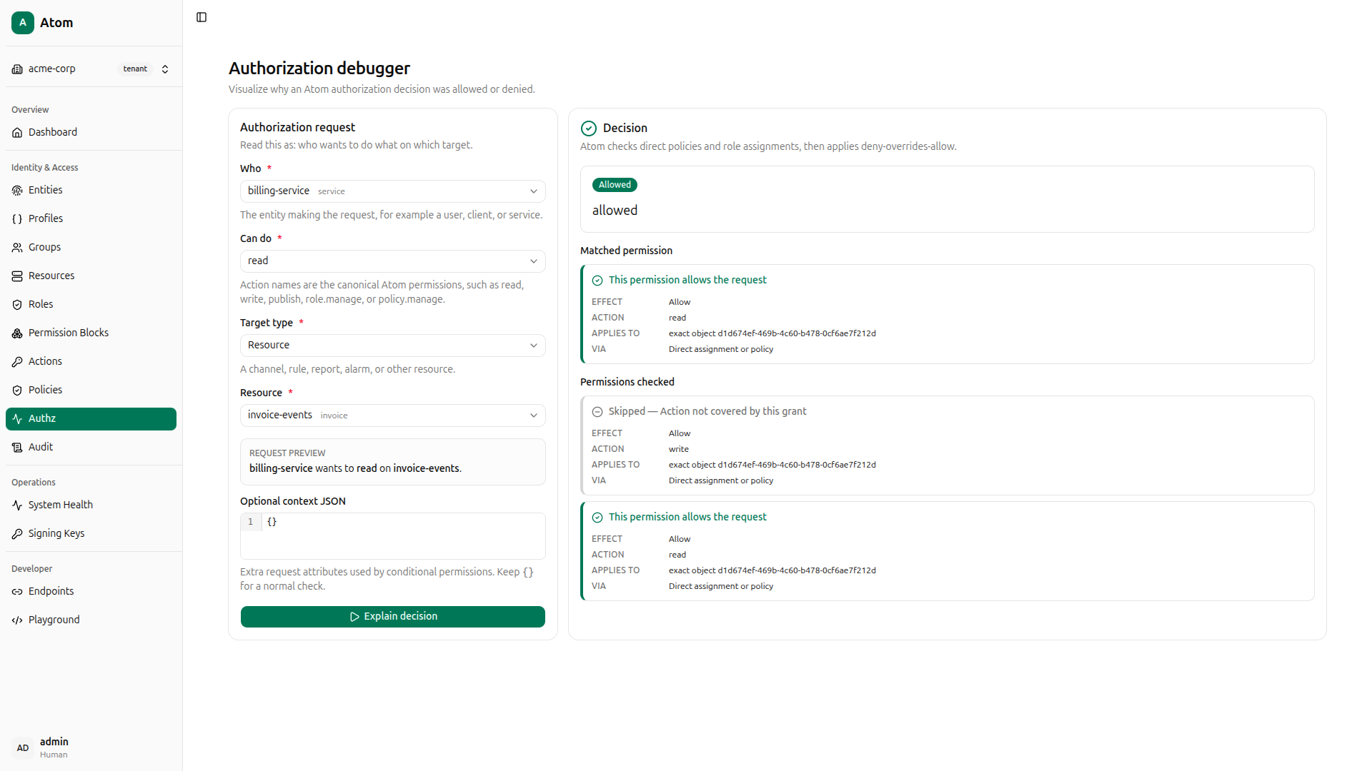 billing-service read - allowed